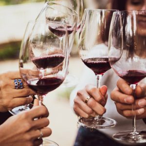 a group of people holding wine glasses